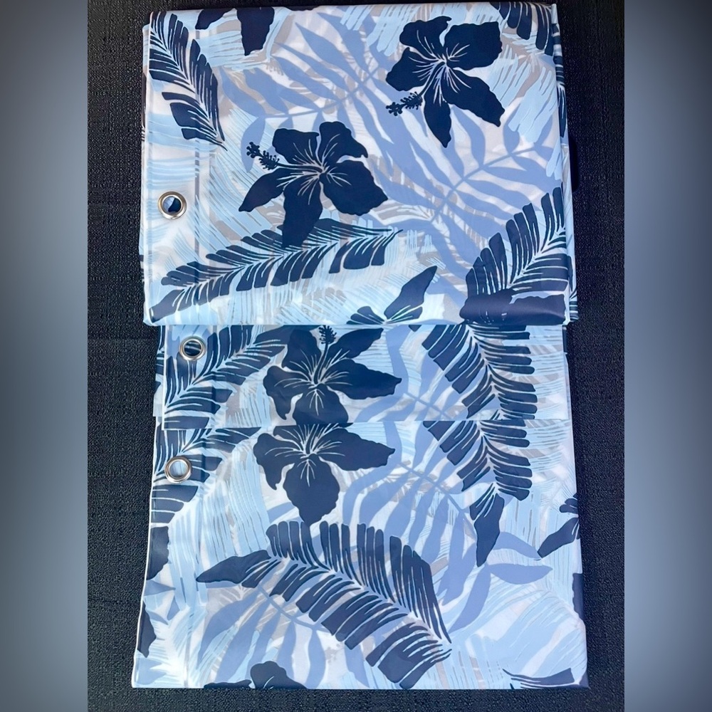 Blue Floral Tropical PEVA Shower Curtain Semi-Clear Liner Island Flowers NEW NWT - Picture 3 of 6